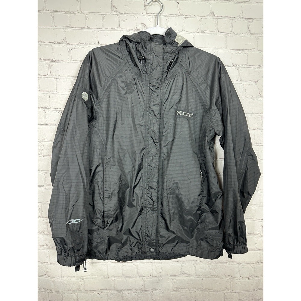 Marmot‎ Precip Outdoor Hiking Waterproof Hooded Rain Jacket Black Women's Small